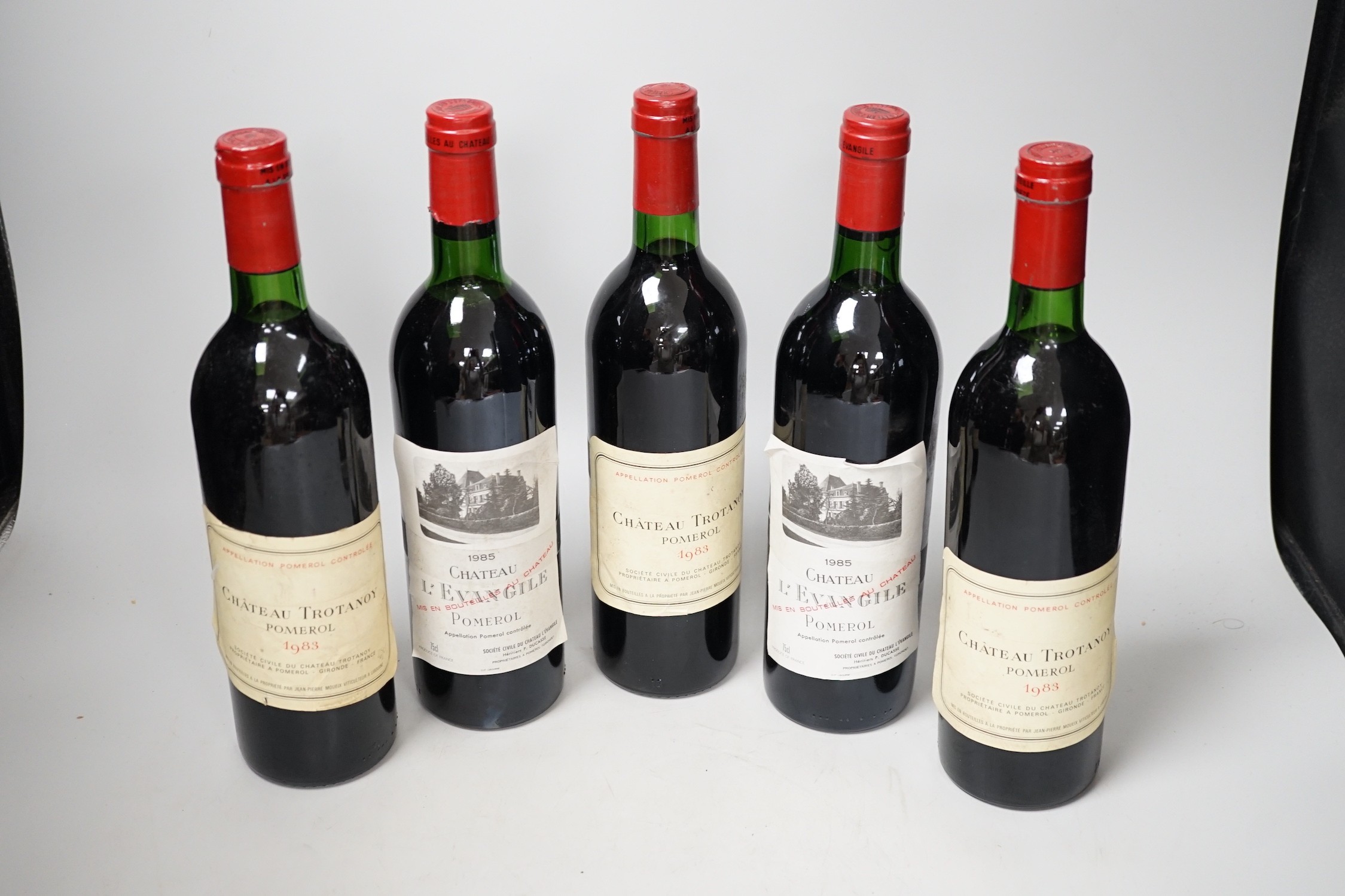 Chateau Trotanoy Pomerol 1983 3 bottles, and Chateau Lievangile Pomerol 1985 1985, 2 bottles (5)
